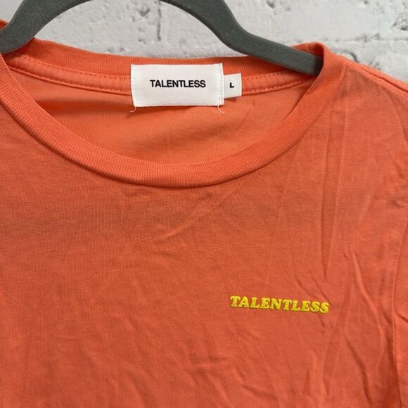Talentless Orange T-Shirt Cropped T - Yellow Logo - Size Large - Picture 2 of 3